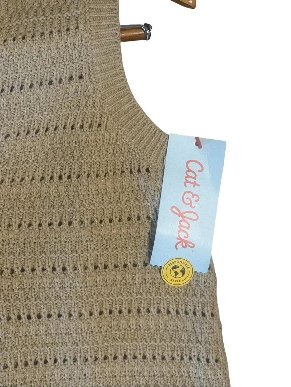 NWT Girl’s Cat & Jack Knit Button Up Vest XL 14 Tan